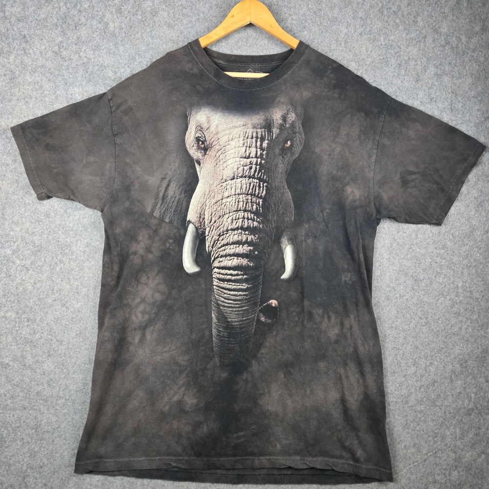 The Mountain Elephant T-Shirt Mens 2XL Gray Graphic Nature Animal Tie Dye Tee